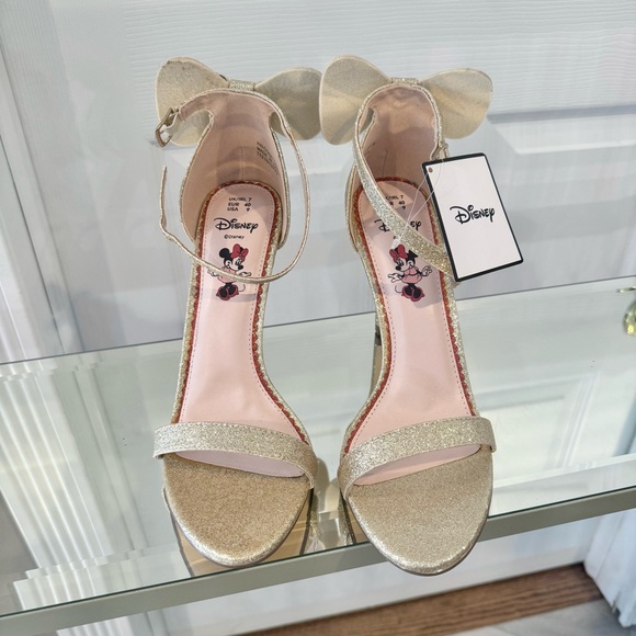 NWT VIRAL PRIMARK X DISNEY Minnie Mouse Glitter Bow Heels Sz 9 - Picture 2 of 5